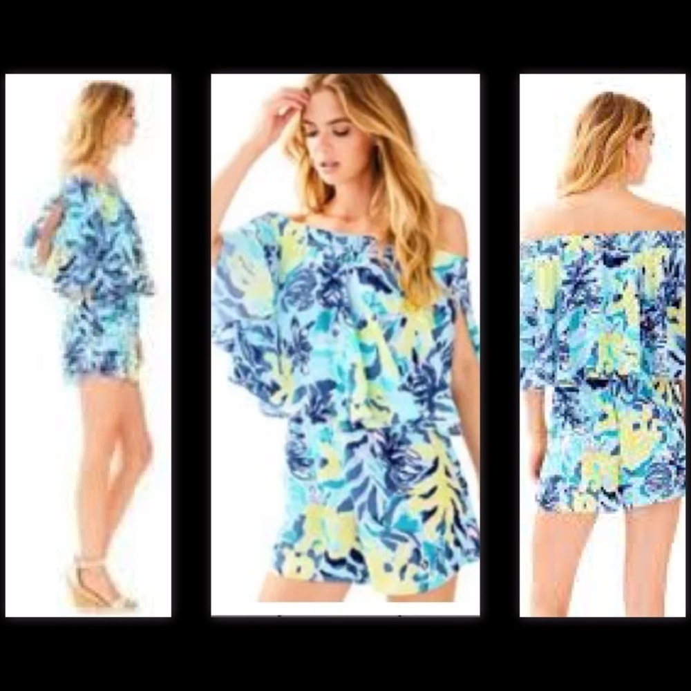 Lilly Pulitzer Arbelle Ylang Ylang Love Off Shoulder Floral Tropical Romper Sz S